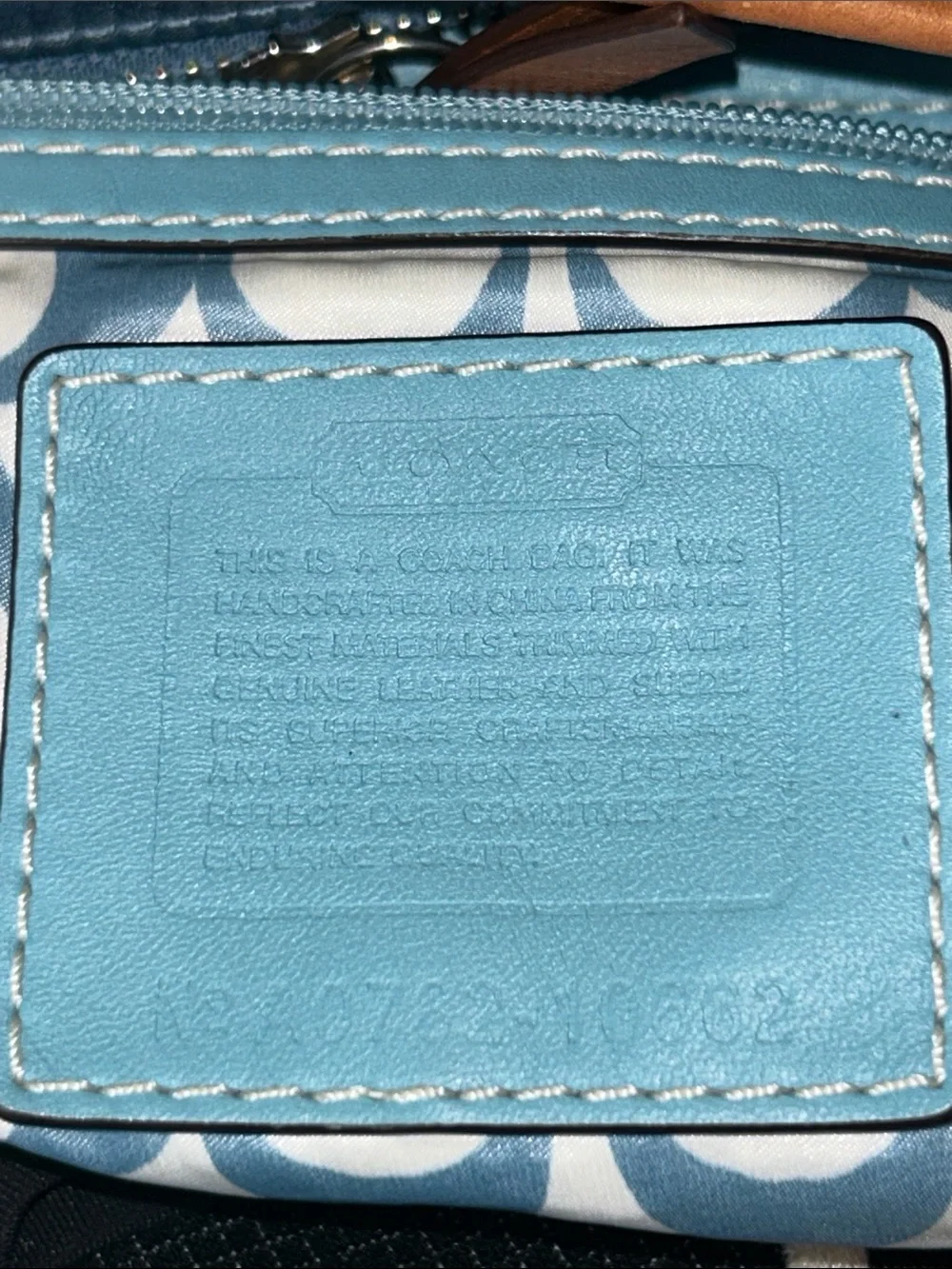 Coach Blue Satchel with Light Blue Trim and Dual Handles